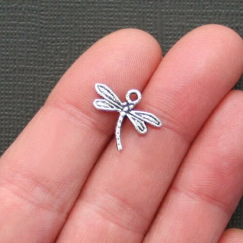 Dragonfly charm lots, curved body dragonfly silver one sided mix