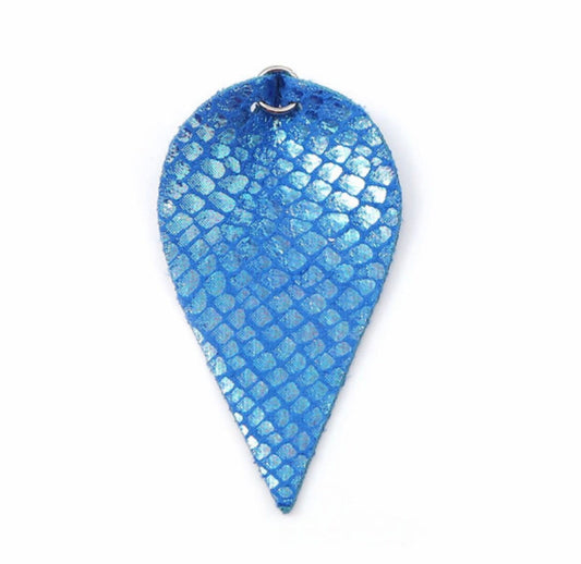 Blue earring cut out for earring finding PU Leather patterned earring leaf drop lightweight earring  piece blue gold leaf