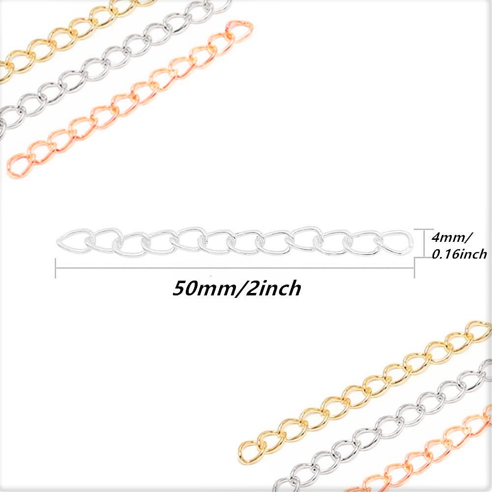 chain extenders silver plated curb chain, rose gold, bronze, gold chain or gunmetal extender tail extender 50mm length curb chain