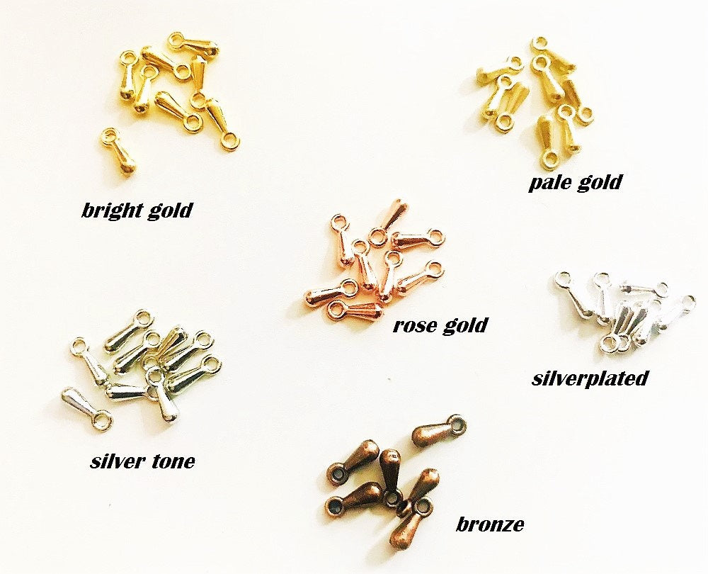 Tiny drop charms, teardrop metal charm, Gold , silver plated, bronze, pale gold , rose gold tiny charms mini drop charm