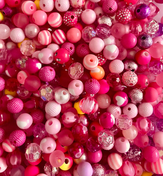 Pink bubblegum bead mix, 8mm acrylic bead mix,  assorted bulk mix Pink Silver theme Love Mix bead lot pink bead soup