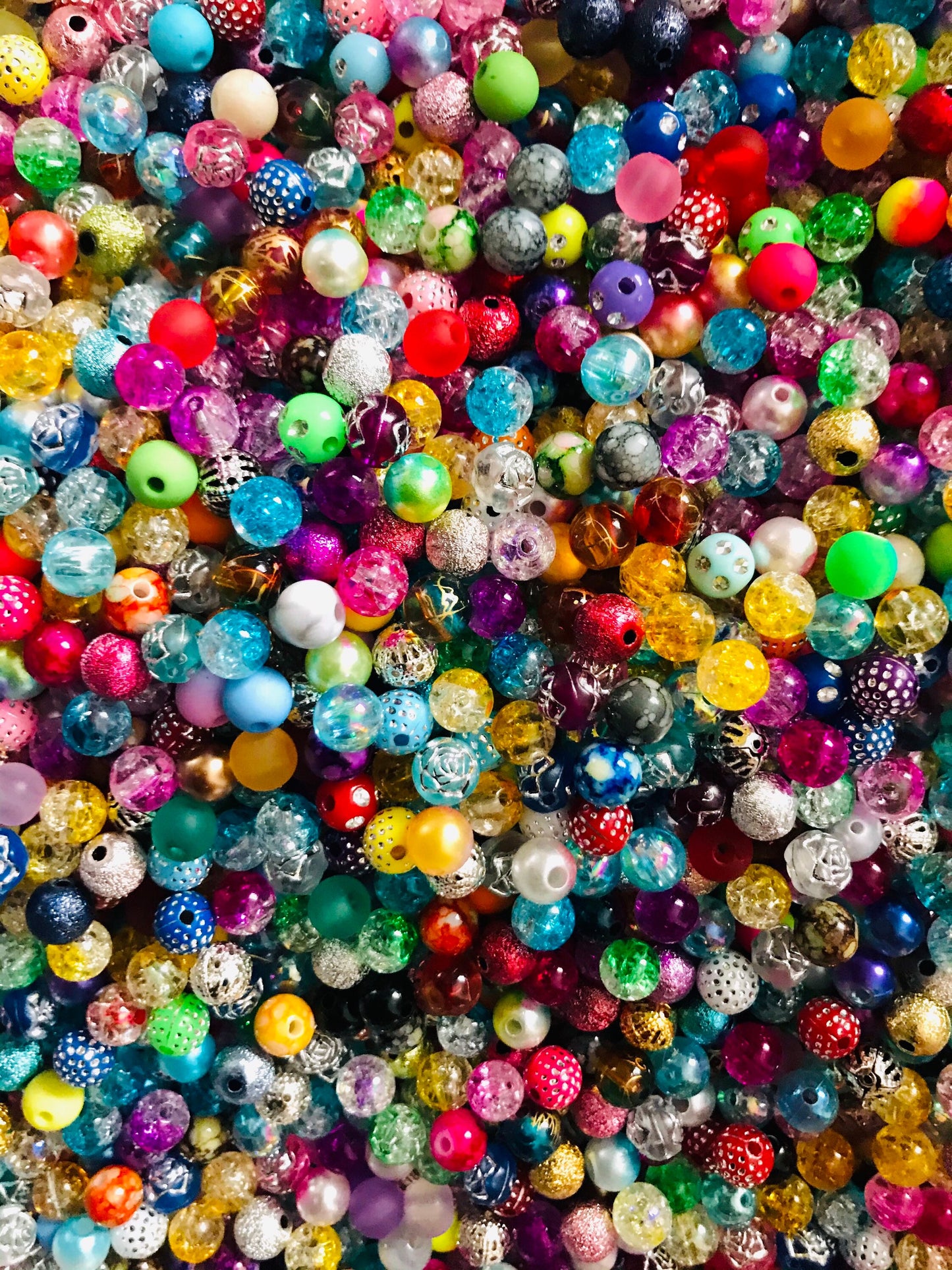 Mixed Bubblegum assorted bead lot 8mm Neutrals mix white, cream. silver, gold bead mix styles