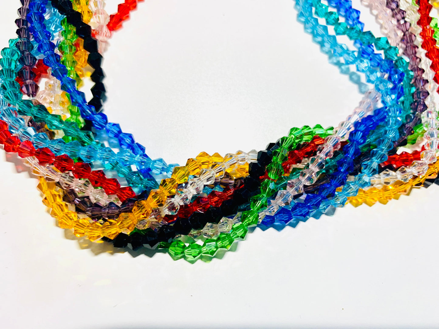 Bicone bead strands, 4mm beads, full strand, pick your colors, bulk beads, glass bead strand, black, red, green, blue, pink, orange clear