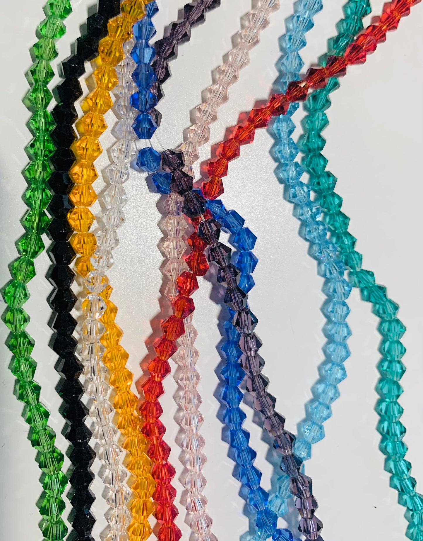 Bicone bead strands, 4mm beads, full strand, pick your colors, bulk beads, glass bead strand, black, red, green, blue, pink, orange clear