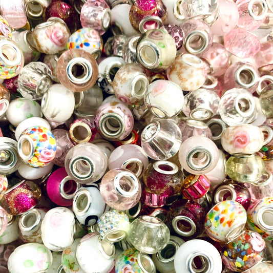 Glass beads European Bulk Mix Big Hole Bead assorted pink and white beads large hole beads see listing