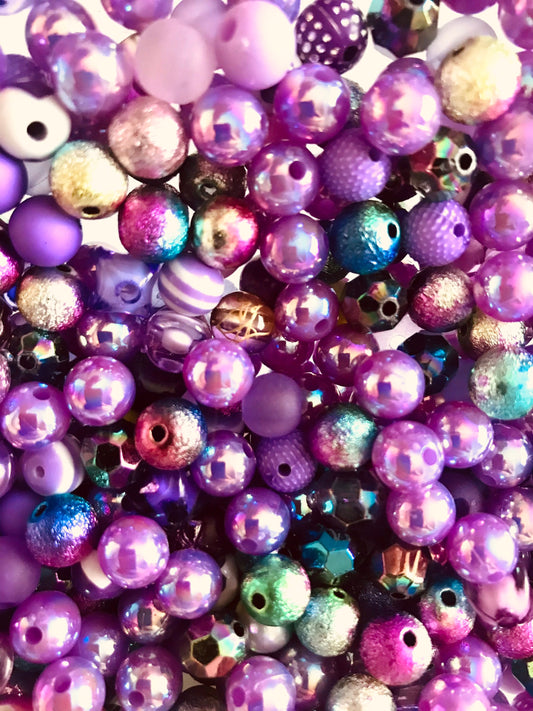 Purple bubblegum bead mix, 8mm acrylic assorted mix Purple violet silver theme mix styles pick lot