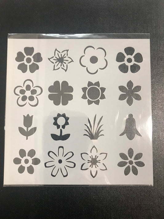 Flower mix of 16 styles assorted mix of styles stencil plastic template 13cm flexible stencil