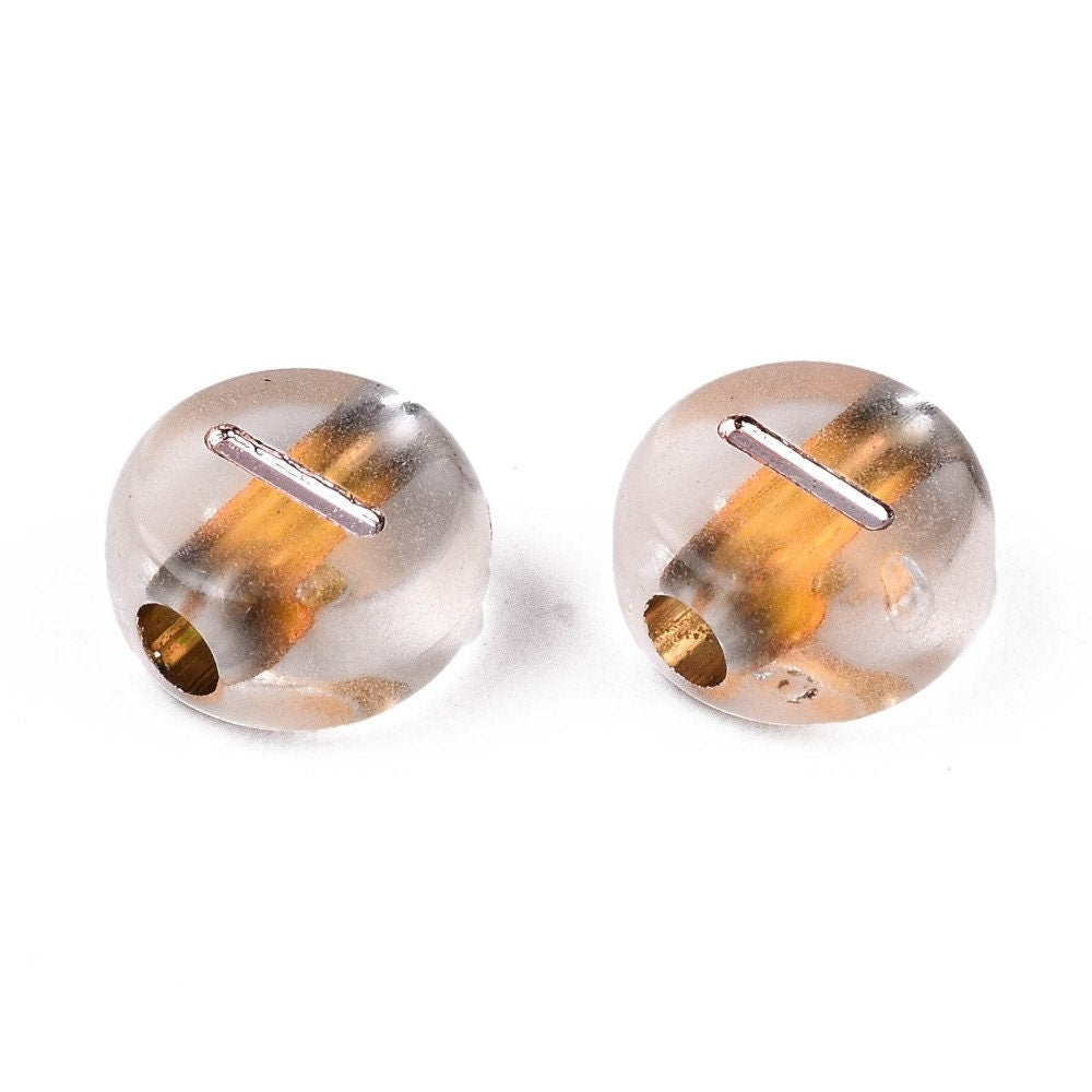 Clear letter with brown and silver alpabet Beads Round Acrylic 7mm letter beads Pick your beads bulk bead lot clear letter lot