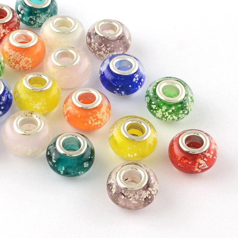 Glass European Glow in the Dark Beads , Luminous mix, assorted color big hole beads