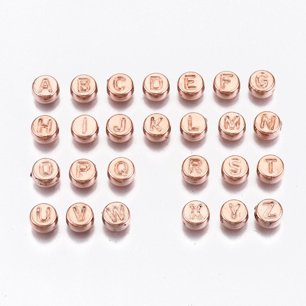 Rose gold alphabet bead acrylic beads imprint letter Beads Round 7mm bead , pick letter or bulk, no color imprint on letters