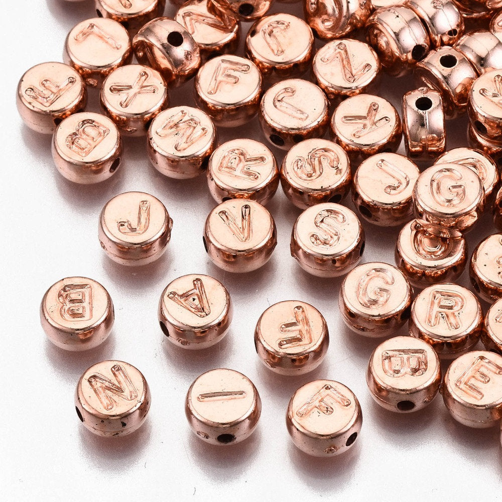 Rose gold alphabet bead acrylic beads imprint letter Beads Round 7mm bead , pick letter or bulk, no color imprint on letters