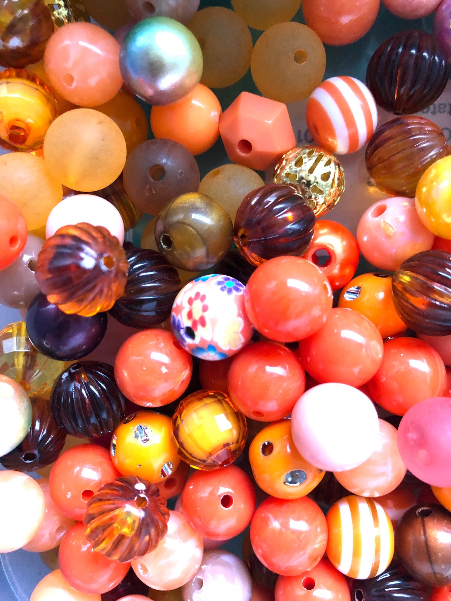 Orange bubblegum beads, 12mm acrylic bead assorted bulk mix Orange and Peach theme mix
