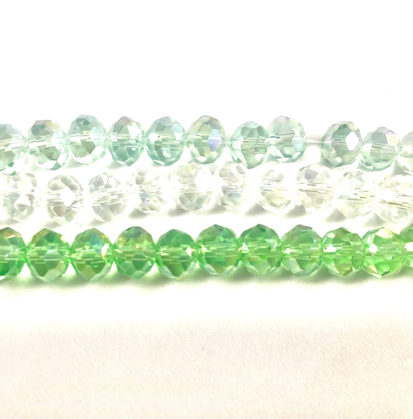 Facted glass beads, Green 8mm rondelles, electroplate Crystal glass Rondelle full strand medium green pale green or clear