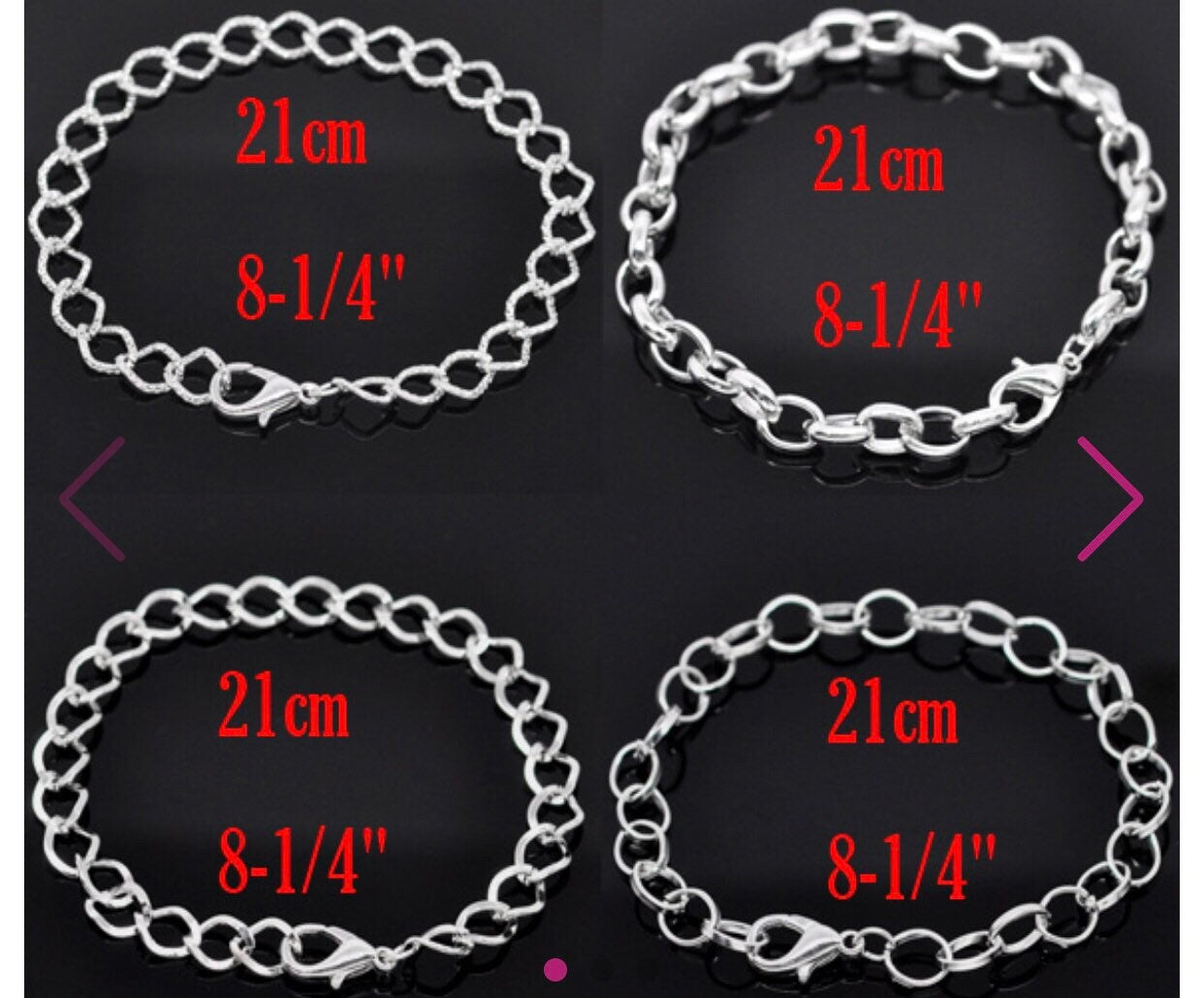 Bulk assorted silver plated 12 piece bracelet mixed chain lot 4 styles lightweight charm bracelet chaing finding large link