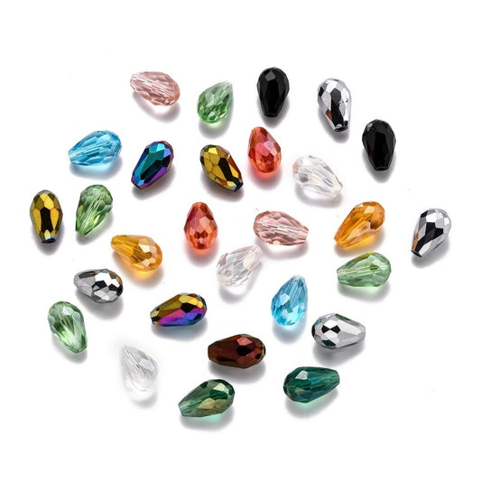 Teardrop glass bead mix, assorted opaque clear and iridescent beads in mixed colors 5x7mm