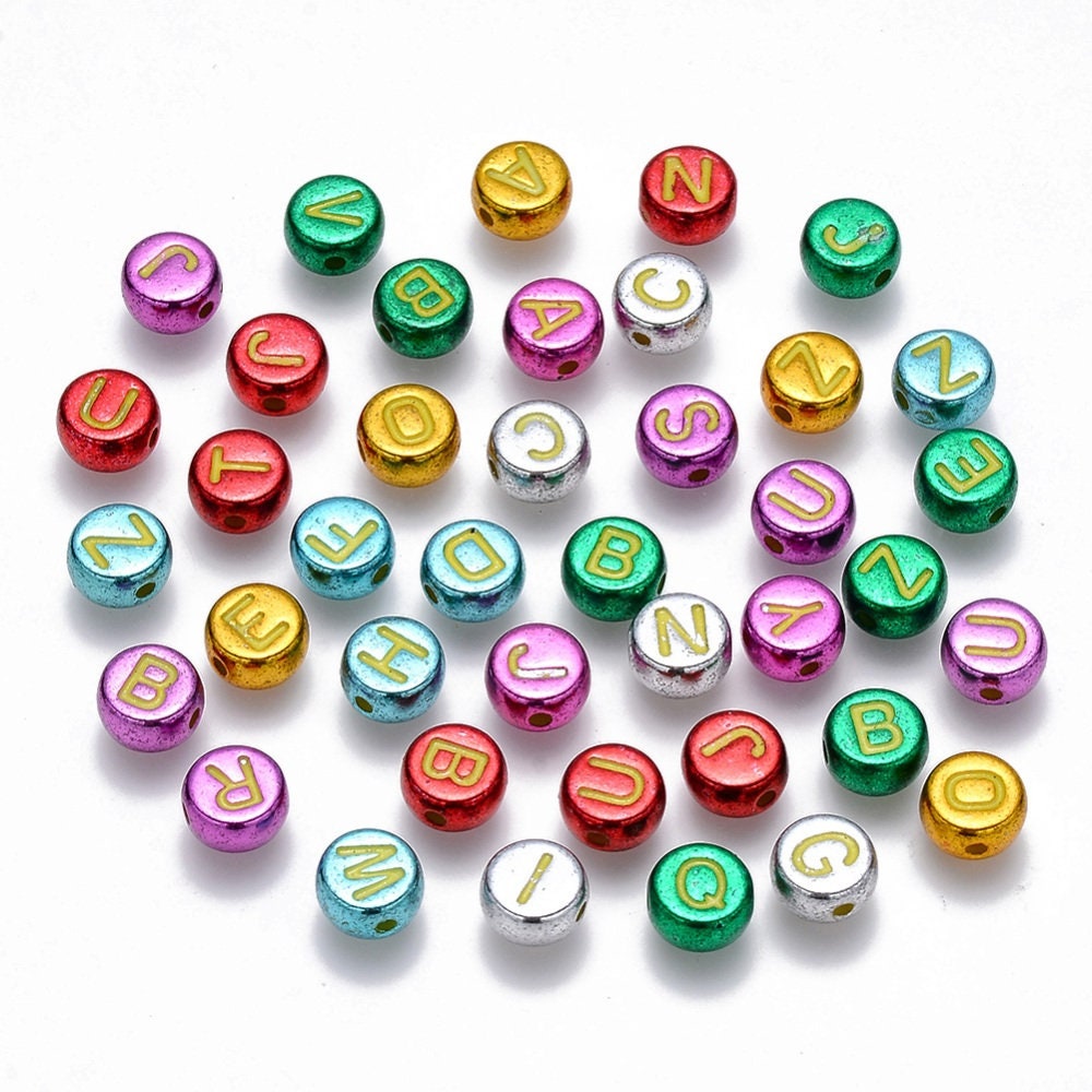 Metallic letter beads, alphabet letter beads assorted metallic Beads Round Acrylic 7mm letter beads Pick your beads bulk bead lot