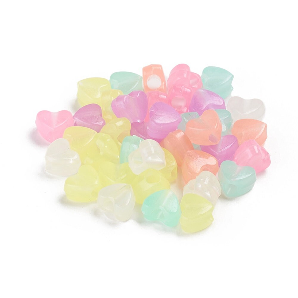 Glow in the dark heart beads, european big hold beads, assorted bead mix