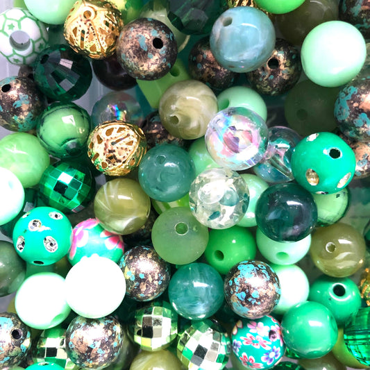 Green Bubblegum beads,  Acrylic 12mm  assorted mix colors and styles, variety bead mix for bracelets