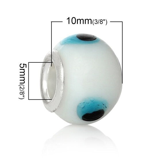 Evil Eye glass european bead, blue and white evil eye, big hole bead mix
