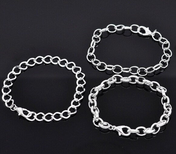 Bulk assorted silver plated 12 piece bracelet mixed chain lot 4 styles lightweight charm bracelet chaing finding large link