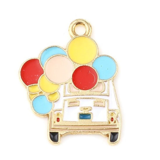 Clearance Car with balloon charm enamel charm gold plated white car charm color balloon charms