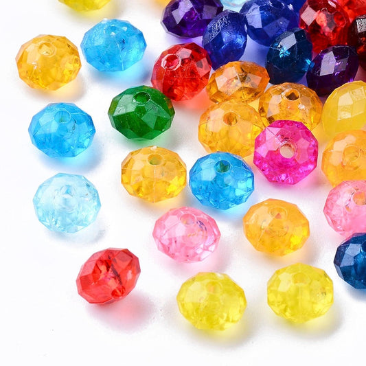 Rondelle assorted acrylic beads, 8mm clear mixed colors
