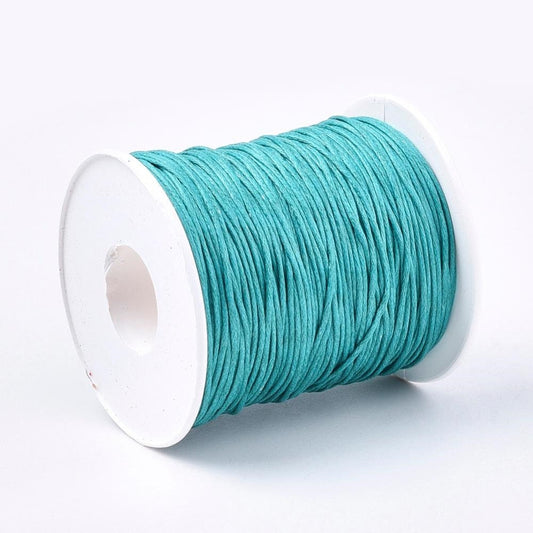 Waxed cotton thread , eco-friendly 1mm waxed cord, 100 yard roll, peacock light teal