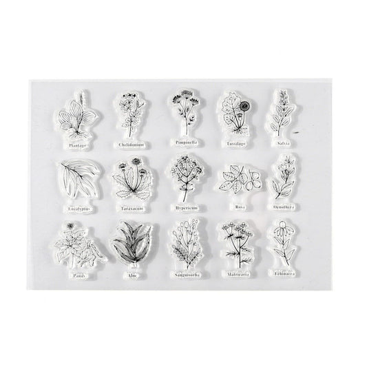 Flower and plant  rubber stamp unmounted 15 piece set silicone stamp for scrapbooking crafts clay marking ink