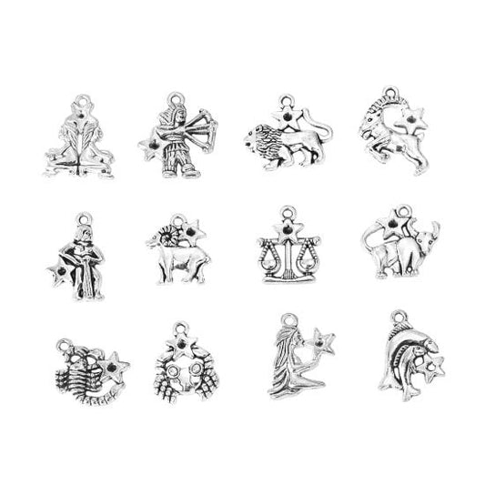Zodiac charm Set , all 12 star signs astrology charms , silver birth sign set