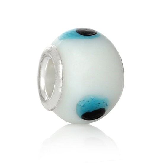 Evil Eye glass european bead, blue and white evil eye, big hole bead mix