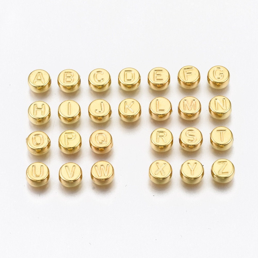 Gold alphabet bead with letter imprint metallic letter Beads Round Acrylic 7mm bead, Pick letter or bulk, no color imprint on letters