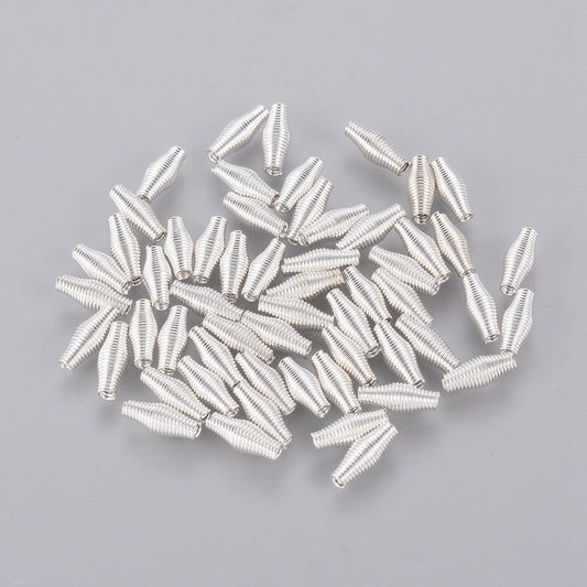 Coil metal spacers, tube spacers, wire long beads, lightweight hollow bead ,  unique coil spacers, silver plated bead
