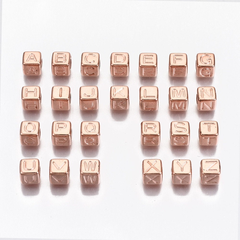 Rose gold Alphabet Cube, Metallic square Beads Acrylic 7x7mm, choose letter or bulk beads for bracelets