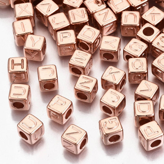 Rose gold Alphabet Cube, Metallic square Beads Acrylic 7x7mm, choose letter or bulk beads for bracelets