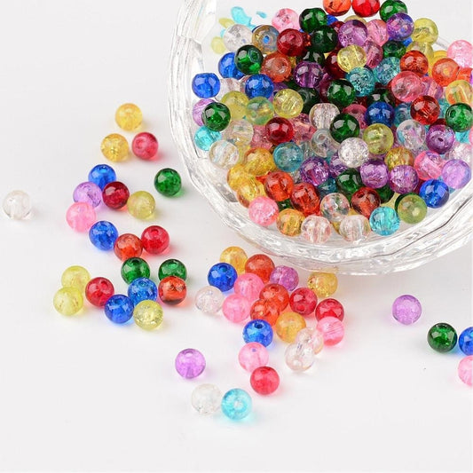 Glass Crackle Beads , 6mm assorted mixed colors with clear and colors and duo shade beads