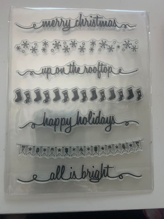 Christmas saying stamp set, assorted xmas phrases,  long stamps silicone set
