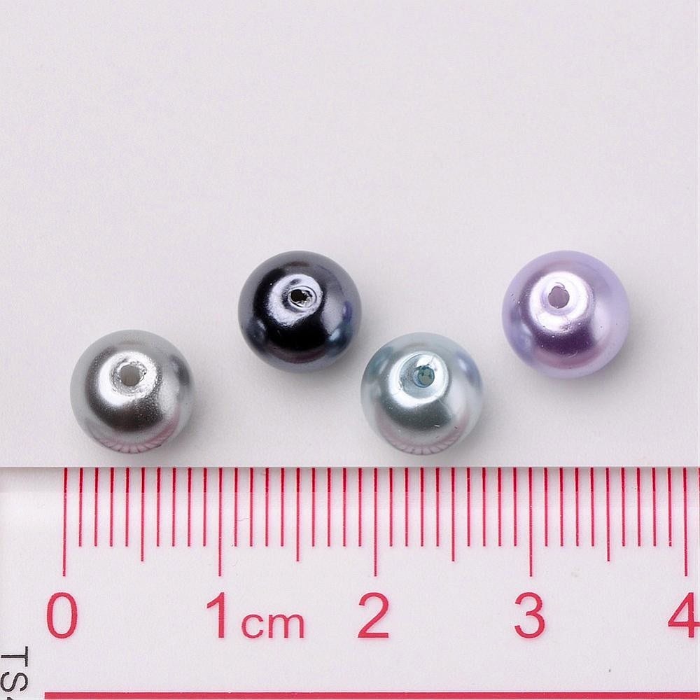 Silver theme Glass pearl beads, 8mm pearlized glass beads pale grey, dark grey, blue and purple mix colored beads