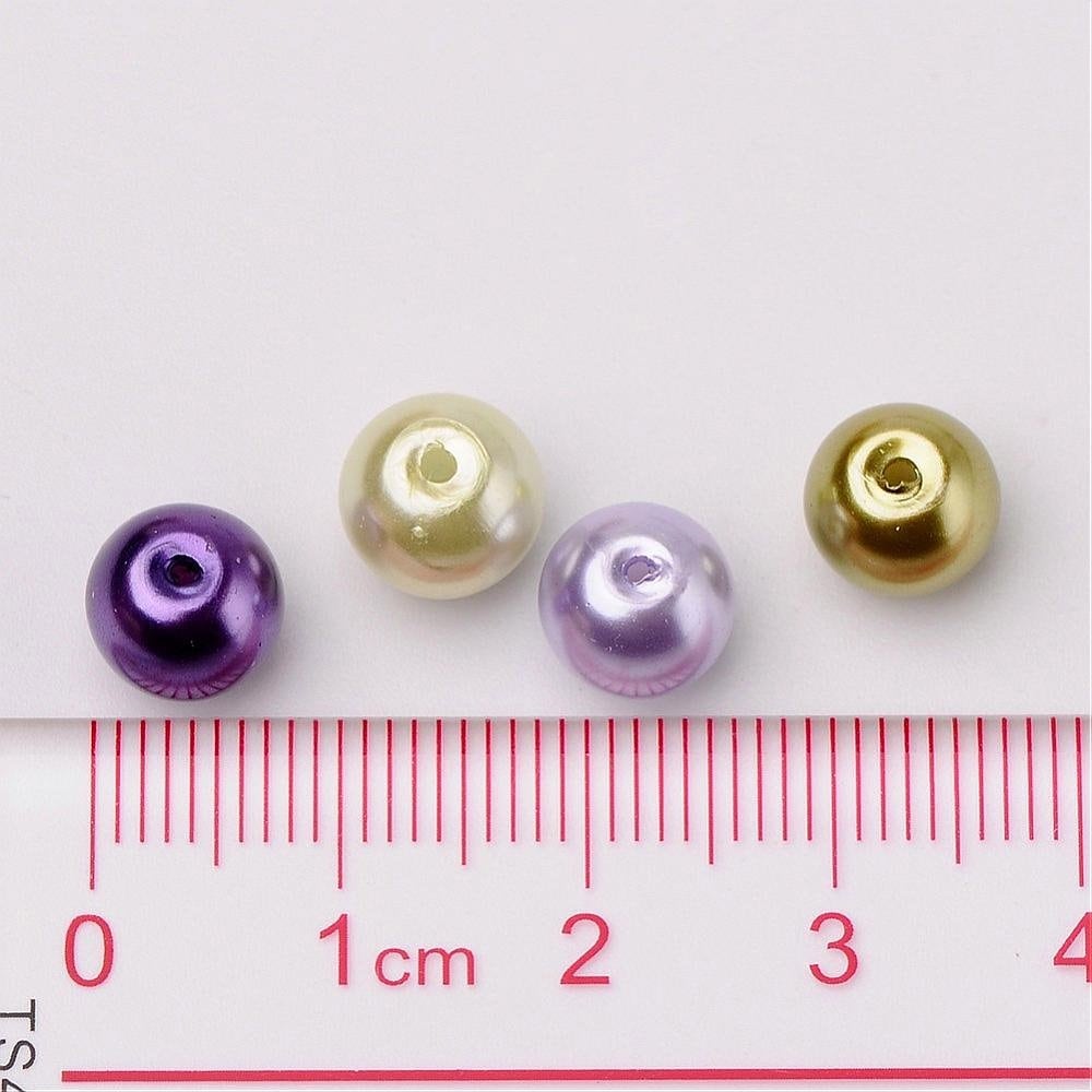 Lavender Glass pearl bead mix, 8mm mix pearlized glass beads dark purple, lavender, pale green and sage green colored beads