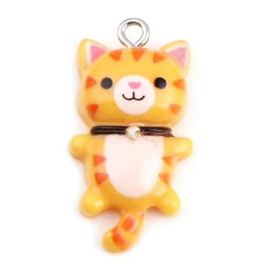Orange Cat pendant charm, resin  cat with flat back, dark orange striped cat with smiling face