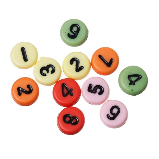 Number bead s, acrylic alphabet style mixed color lot ,assorted numbers 0-9 acrylic number lot beads
