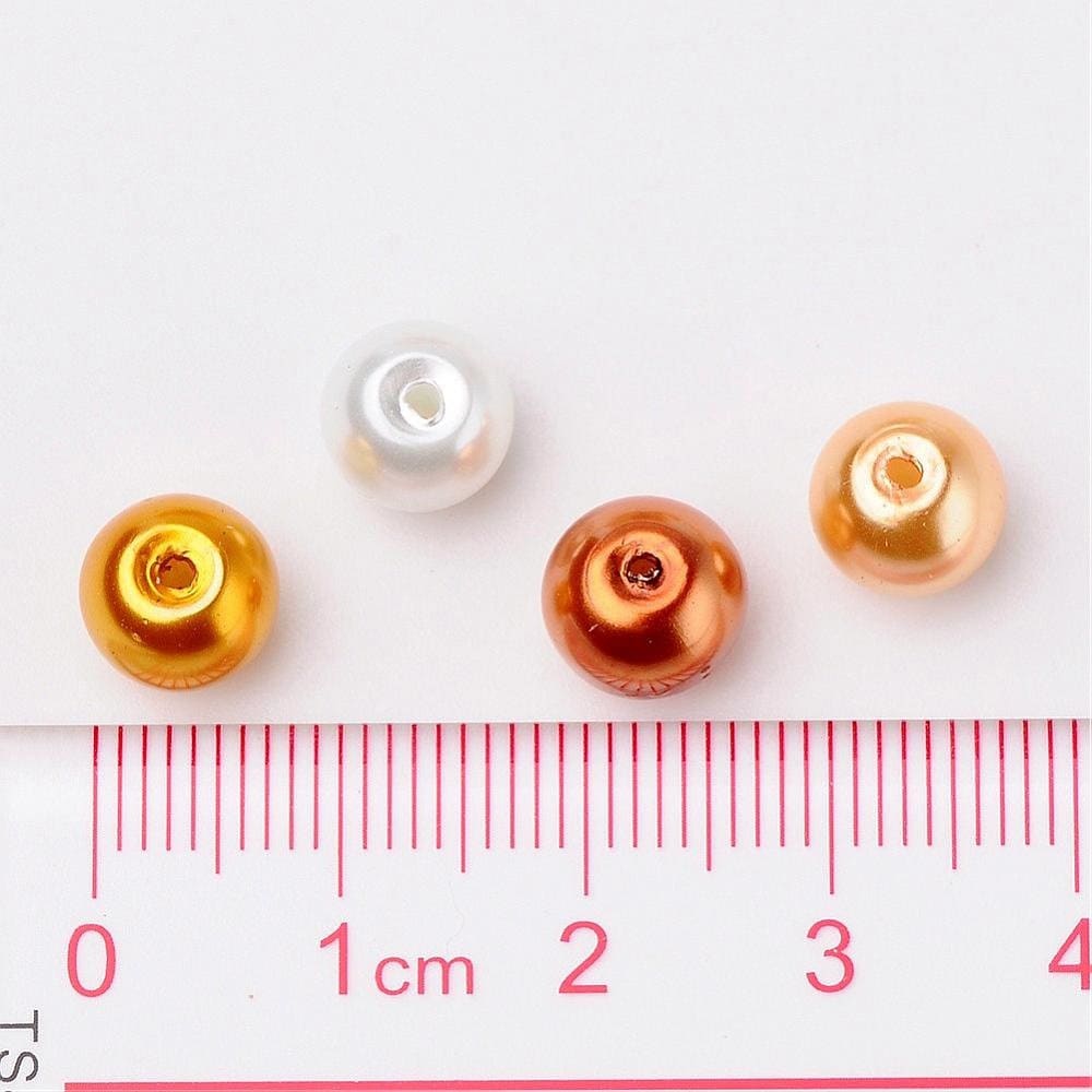 Gold glass pearl bead mix, 8mm pearlized glass beads gold white and caramel pearl shades colored beads