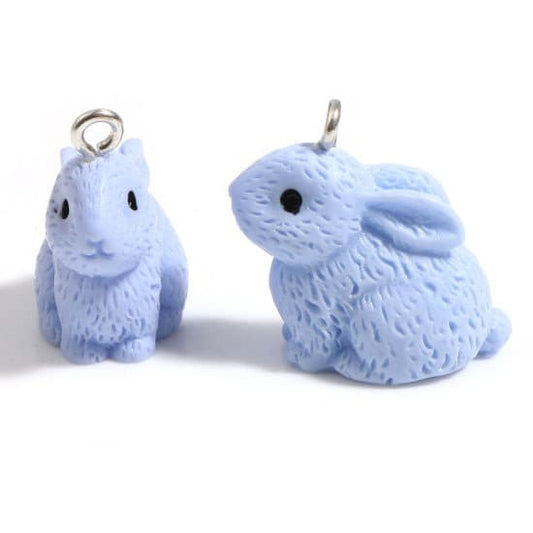 Blue bunny easter resin charm pendant charm 3D charm with link bunny with fir black eyes cotton tail bunny
