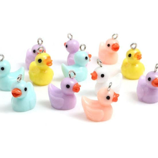Rubber duckie charm, 3D charm  resin pendant or keychain charms, flat bottom charm in assorted colors