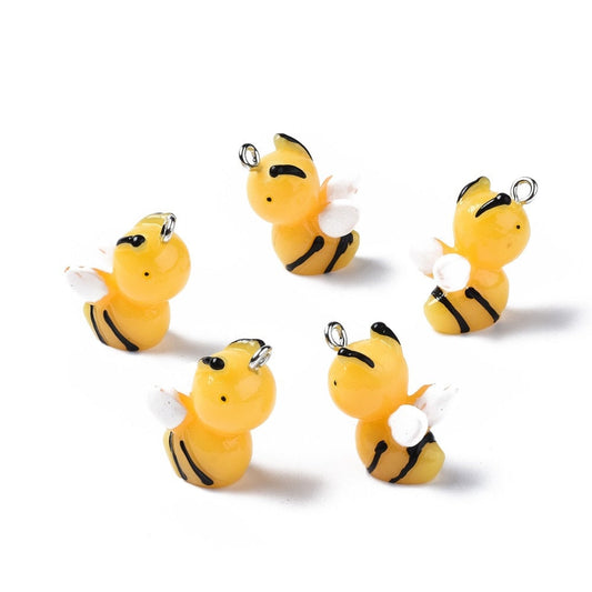 Yellow bee charm, 3D large bee resin pendant charm, black striped bee