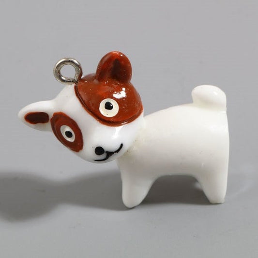 White dog charm., 3D large puppy charm. white and brown spot charms , pendant and keychain charms