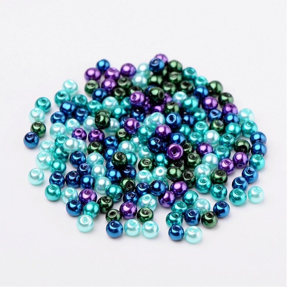 Ocean theme Glass pearl beads , 4mm mix pearlized glass beads blue, greens, purple mix colored beads