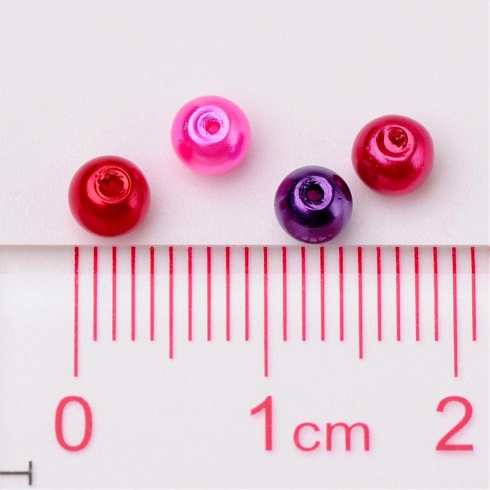 Red glass pearl mix, 4mm Glass pearlized glass beads pink, red and purple mix colored beads, love theme mix