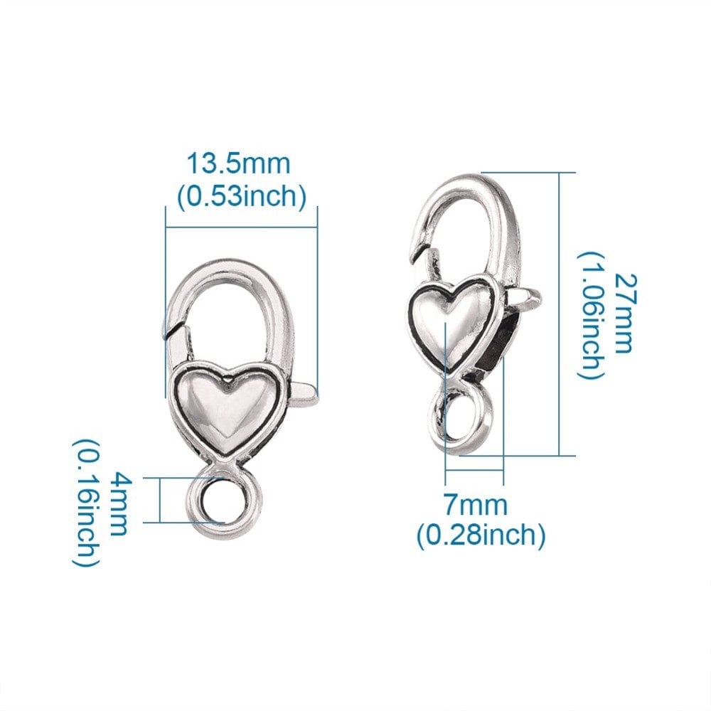 Lobster clasp, Silver Heart Lobster Clasp Flower Clasps Silver Bracelet pendant clip connector clasp large clasp