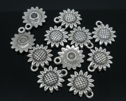 Sunflower large charms, metal coated acrylic charm, silver flower lightweight charm
