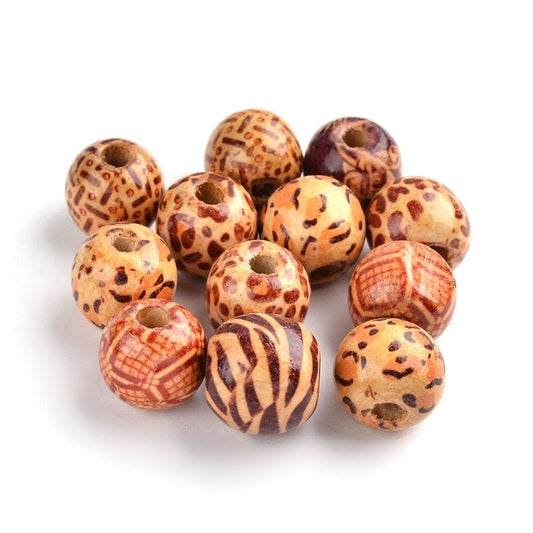 Patterned wood macrame bead mix, 16mm large hole assorted styles, European style bead, 16 x 15mm